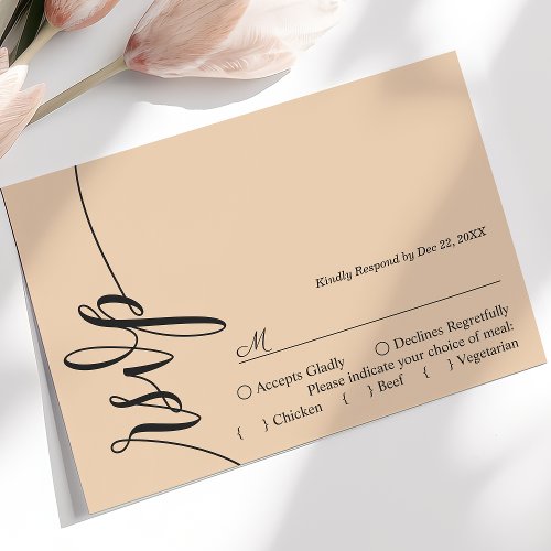 Soft Peach Elegant Calligraphy Wedding Rsvp Card