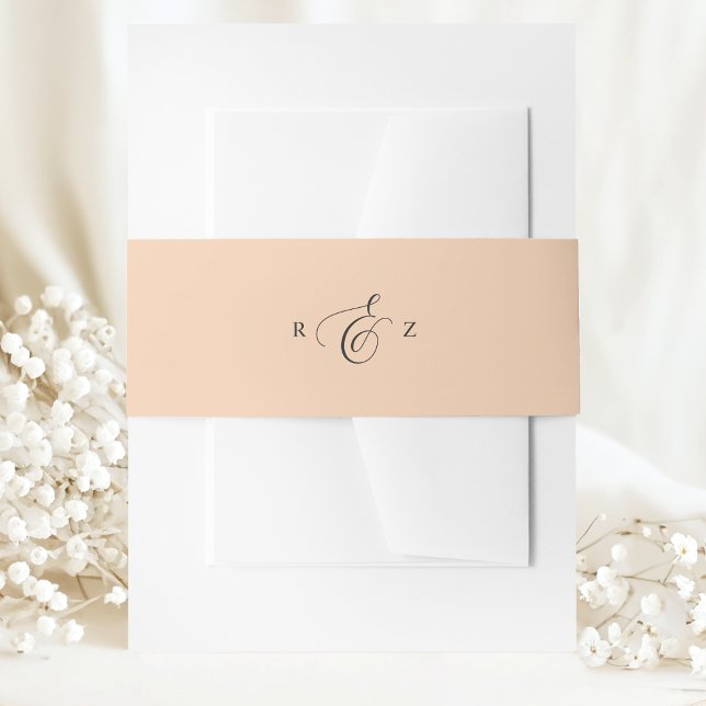 Soft Peach Elegant Simple Monogram Wedding Invitation Belly Band (Creator Uploaded)