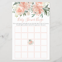 Soft Peach Floral Baby Shower Bingo Game