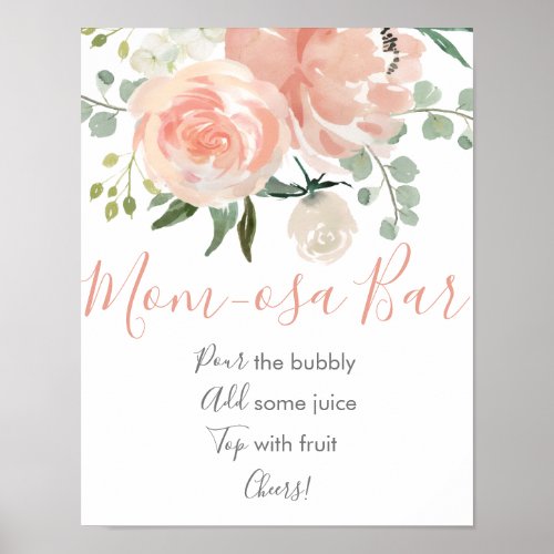 Soft Peach Floral Baby Shower Mimosa Bar Poster