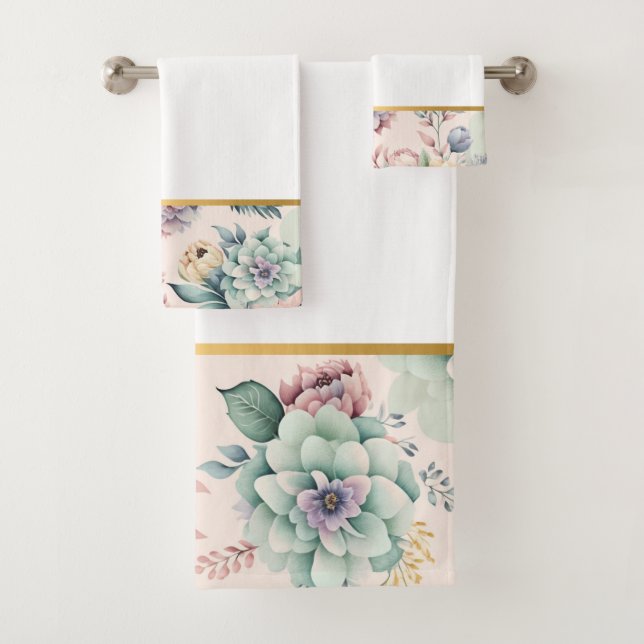 SOFT PEACH FLORAL BATHROOM TOWEL SET (Insitu)