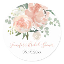 Soft Peach Floral Bridal Shower Classic Round Sticker