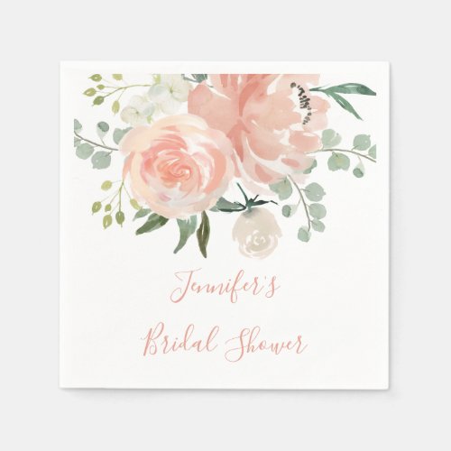 Soft Peach Floral Bridal Shower Napkins