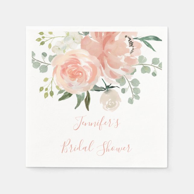 Soft Peach Floral Bridal Shower Napkins (Front)