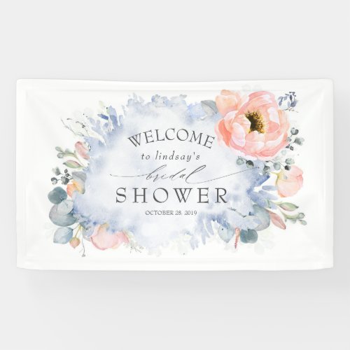 Soft Peach Floral Dusty Blue Bridal Shower Banner