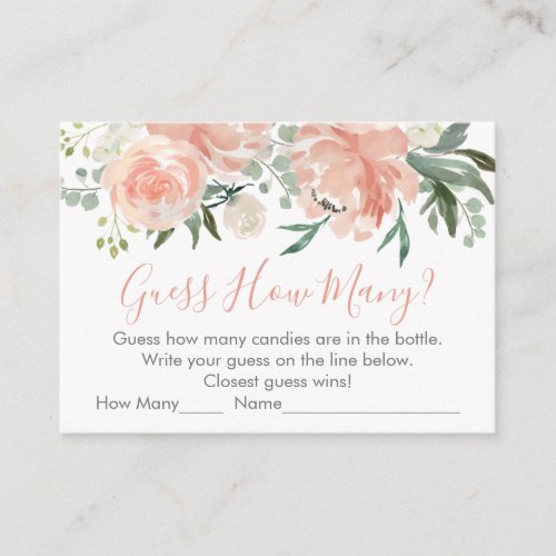 Soft Peach Floral Guess How Many Baby Shower Game Enclosure Card