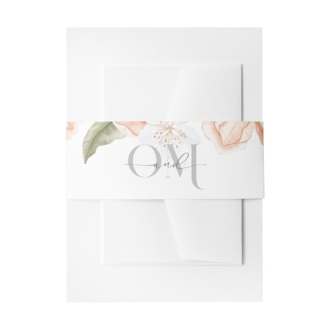 Soft Peach Floral Invitation Belly Band (Front Example)