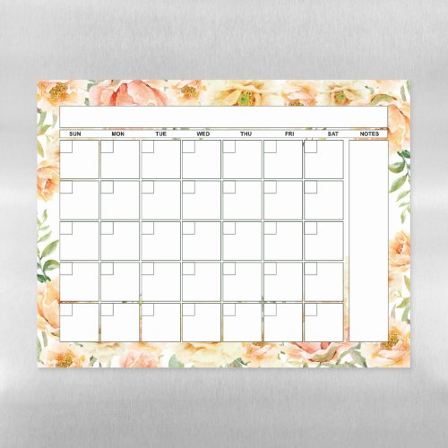 Soft Peach Floral Monthly Planner Calendar Magnetic Dry Erase Sheet