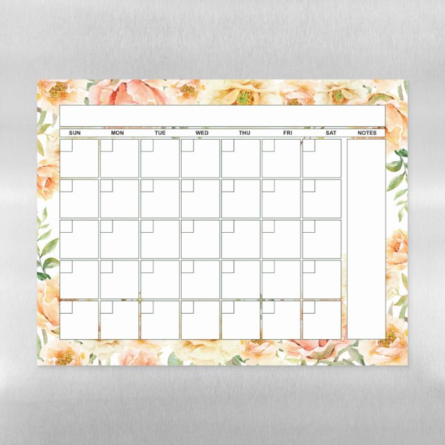 Soft Peach Floral Monthly Planner Calendar Magnetic Dry Erase Sheet (Horizontal)