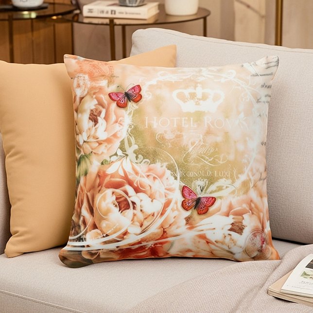 Soft peach floral throw pillow (Creator Uploaded)