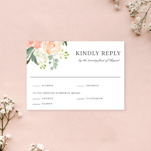 Soft Peach Floral Watercolor Wedding Reply RSVP Card