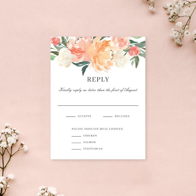 Soft  Peach Floral Watercolor Wedding RSVP Card (Creator Uploaded)