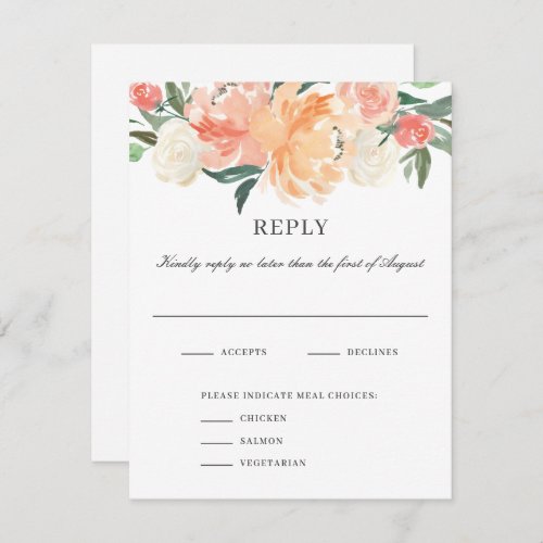 Soft  Peach Floral Watercolor Wedding RSVP Card