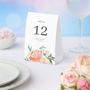Soft Peach Floral Wedding Table Number Paper Table Tent