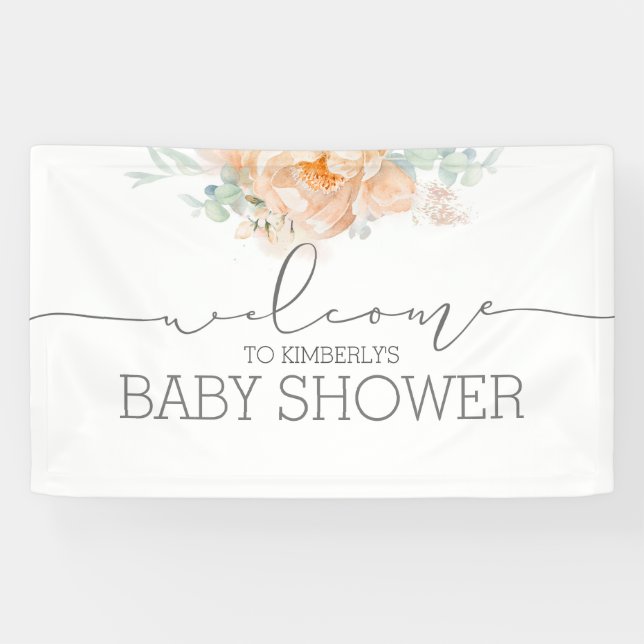 Soft Peach Flower Baby Shower Welcome Banner (Horizontal)