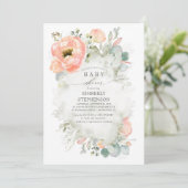 Soft Peach Flowers Elegant Spring Baby Shower Invitation (Standing Front)