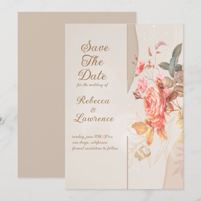 Soft Peach Flowers  Elegant  Wedding Invitation (Front/Back)