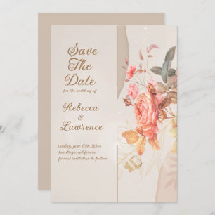Soft Peach Flowers Elegant Wedding Invitation