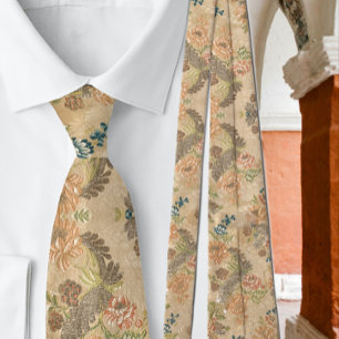 Soft Peach Flowers Olive Leaves Neck Tie