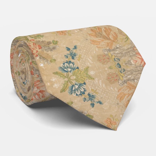 Soft Peach Flowers Olive Leaves Neck Tie (Rolled)