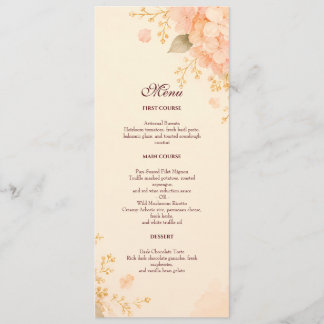 Soft Peach & Gold Hydrangea Floral Wedding Menu Ca