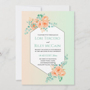 Soft Peach Green Watercolor Eucalyptus Wedding Invitation