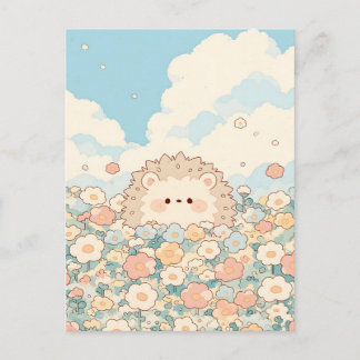 Soft Peach Meadow Kawaii Hedgehog Postcard