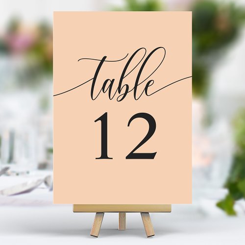 Soft Peach Minimalist Calligraphy Wedding Table Number