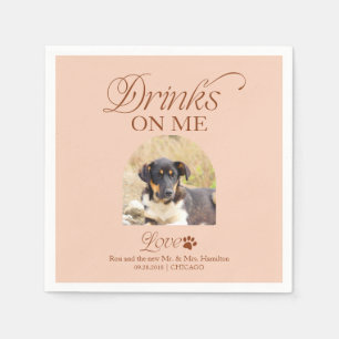Soft Peach Minimalist Pet Photo Wedding Napkins