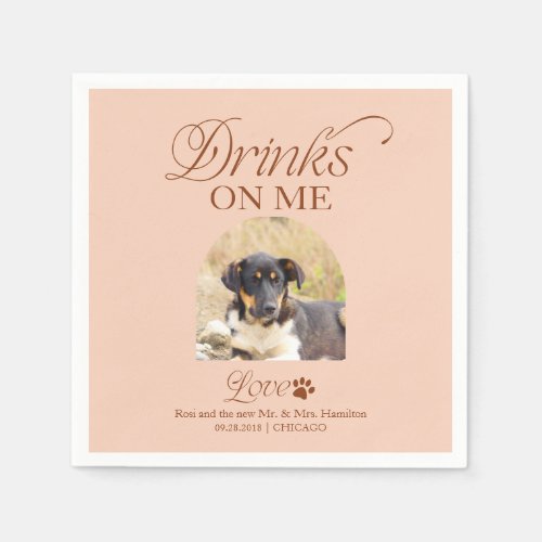 Soft Peach Minimalist Pet Photo Wedding Napkins