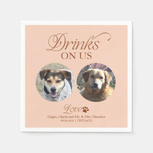Soft Peach Minimalist Pet Photo Wedding Napkins
