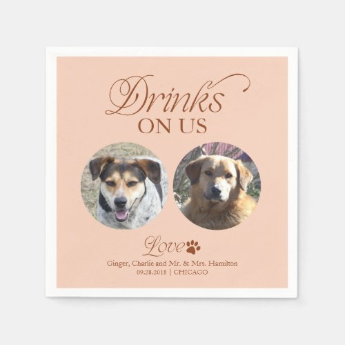 Soft Peach Minimalist Pet Photo Wedding Napkins