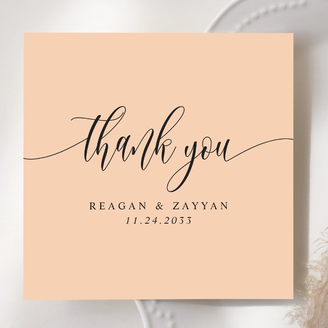 Soft Peach Minimalist Script Wedding Thank You Card (Creator Uploaded)