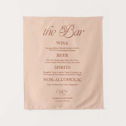 Soft Peach Minimalist "The Bar" Wedding Sign Tapestry