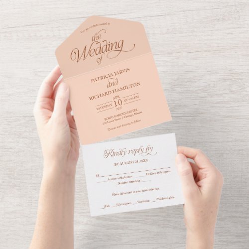 Soft Peach Minimalist Wedding Elegant All In One Invitation