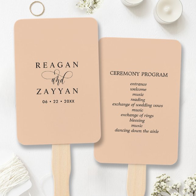 Soft Peach Minimalist Wedding Program Hand Fan (Creator Uploaded)