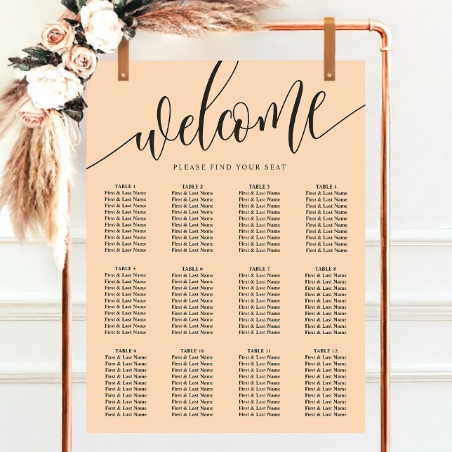 Soft Peach Minimalist Wedding Seating Chart (Creator Uploaded)