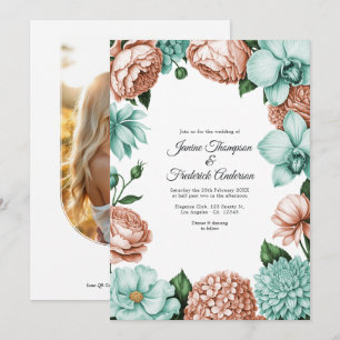 Soft Peach & Mint Watercolor Floral Wedding Invitation