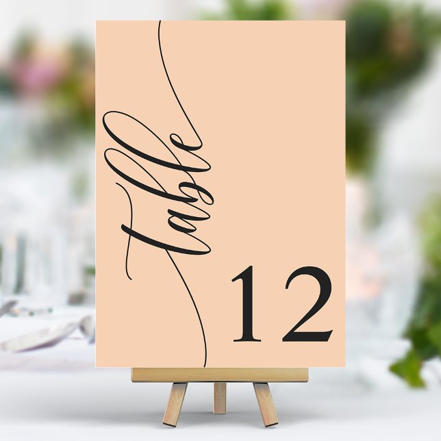 Soft Peach Modern Calligraphy Wedding Table Number (Creator Uploaded)