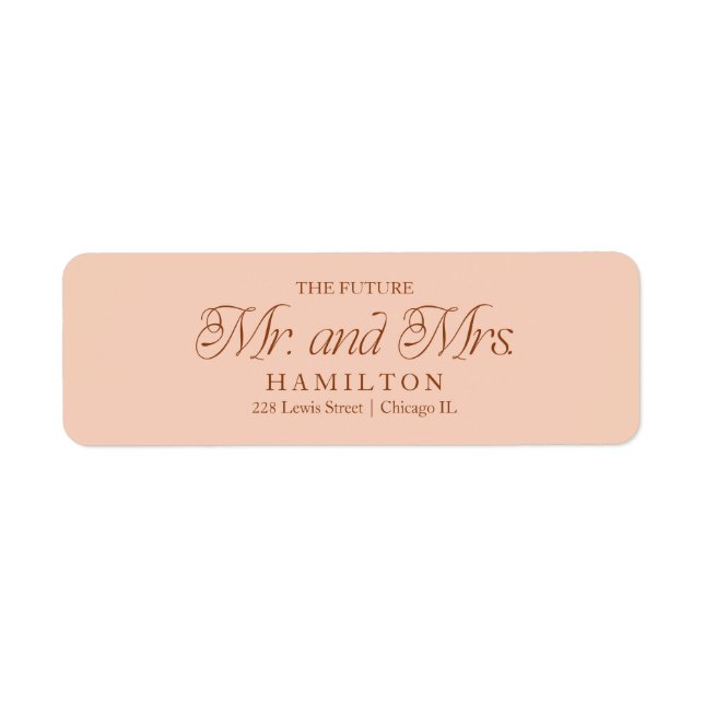 Soft Peach Modern Minimalist Future Mr and Mrs  Label (Front)
