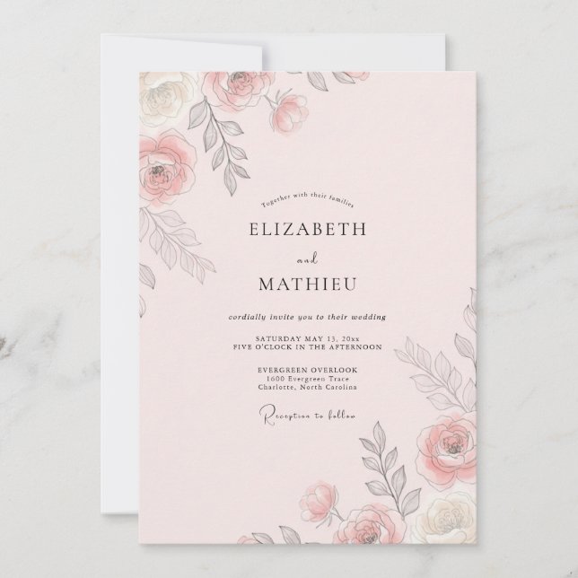 Soft Peach Painted Wedding Invitation (Front)