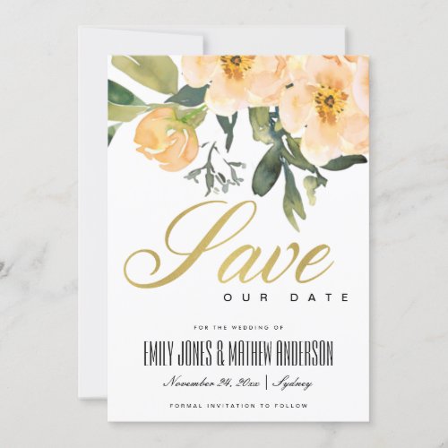 SOFT PEACH PEONY FLORAL BUNCH WATERCOLOR WASH SAVE THE DATE