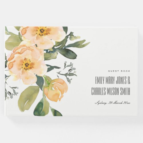 SOFT PEACH PEONY FLORAL BUNCH WATERCOLOR WEDDING GUEST BOOK