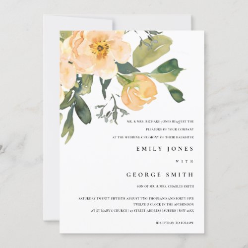 SOFT PEACH PEONY WATERCOLOR FLORAL WEDDING INVITE