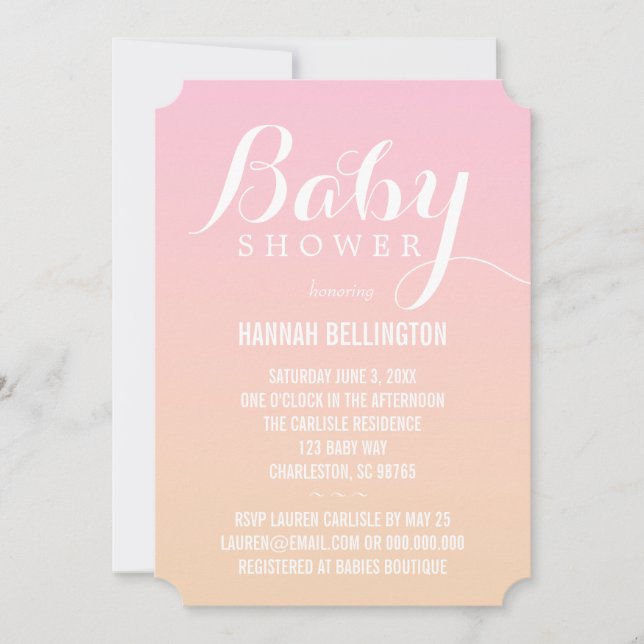Soft Peach & Pink Baby Invitation (Front)