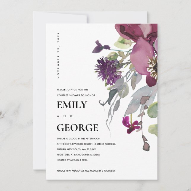 SOFT PEACH PURPLE LILAC FLORAL COUPLE SHOWER CARD (Front)