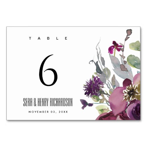 SOFT PEACH PURPLE LILAC WATERCOLOR FLORAL WEDDING TABLE NUMBER