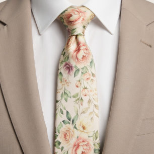 Soft Peach Rose Floral Neck Tie