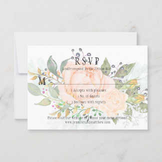 Soft Peach Roses Yellow Rosebuds Greenery RSVP Card