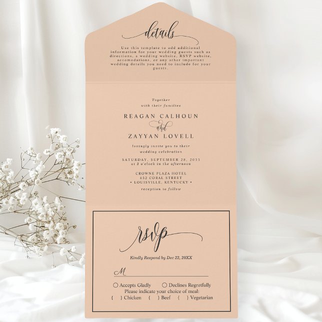 Soft Peach Simple Modern Script All In One Invitation (Creator Uploaded)